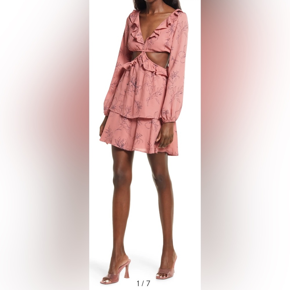 OPEN EDIT pink floral Cutout Long Sleeve Minidress size Large NWT